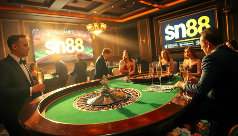 sn88 casino scene featuring a roulette table with vibrant colors and dynamic player interactions, creating excitement in gambling.