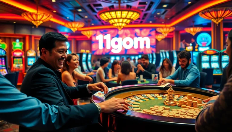 Players celebrating wins at the casino while using 1gom betting on table games.